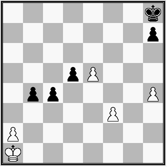 diagram - B: Ka1, a2, e5, f3, h4 - : Kh8, b4, c4, d5, h7