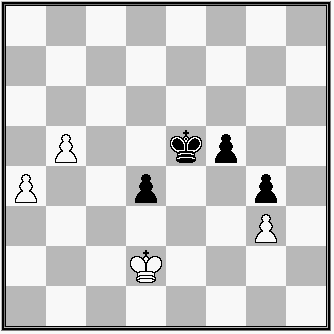 diagram - B: Kd2, a4, b5, g3 - Č: Ke5, d4, f5, g4