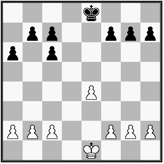 diagram - B: Ke1, a2, b2, c2, e4, f2, g2, h2 - : Ke8, a6, b7, c6, c7, f7, g7, h7