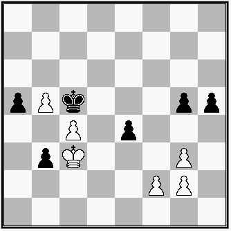 diagram, B: Kc3, b5, c4, f2, g2, g3 Č: Kc5, a5, b3, e4, g5, h5