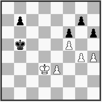 diagram, B: Kd3, e3, f5, g4, h4 Č: Kb5, b7, f6, g7, h6