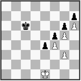 diagram, B: Ke1, f4, g5, g3, h6 Č: Kc6, e4, f5, g6, h7
